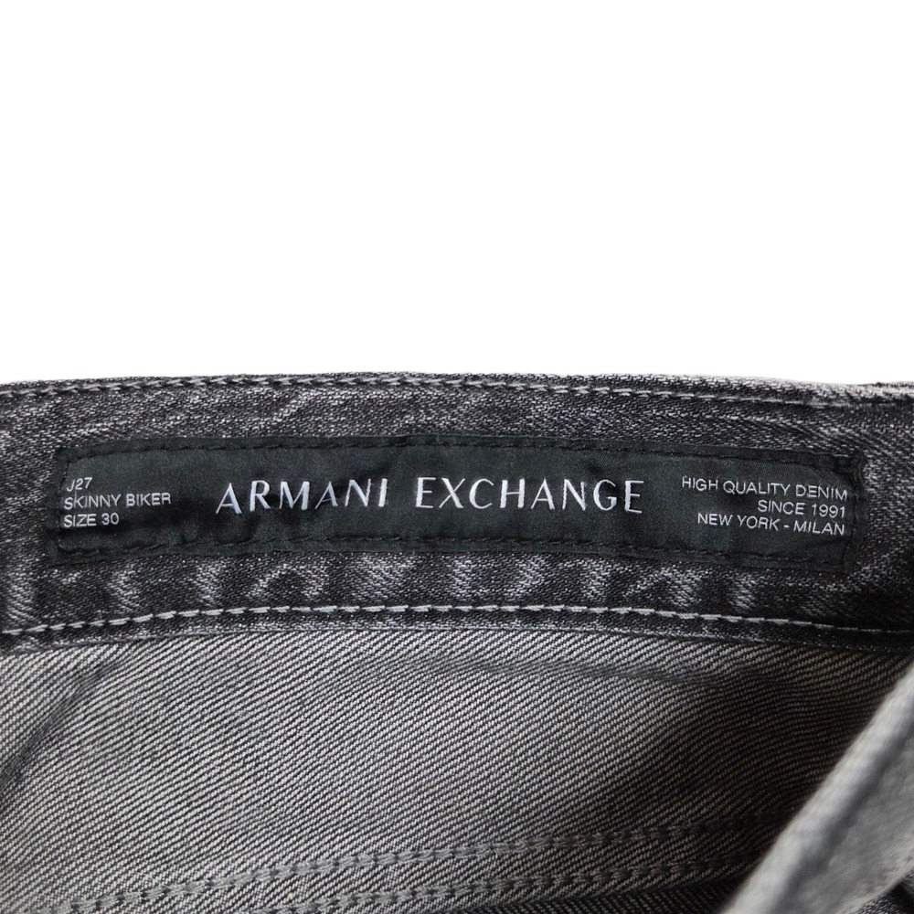 Armani Exchange Skinny Biker Jeans Mens 30 x 32 Black Moto Denim - Picture 9 of 10